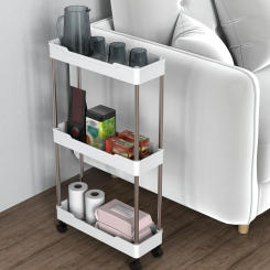 1pc Bathroom Storage Rack With Wheels, 3/4 Layer Rolling Utility Cart, Bathroom Storage Organizer, Multi-purpose Utility Cart, M