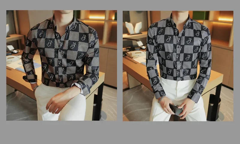 Description Picture 5 of itemBrand Plaid Shirts Men Long Sleeve Slim Casual Shirts High-quality Business Formal Dress Shirts Social Party Tuxedo Blouse M-4XL