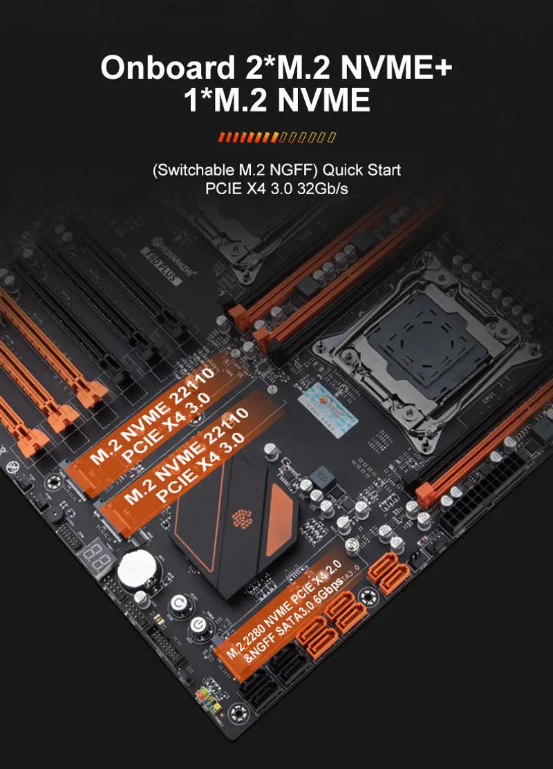 Description Picture 4 of itemHUANANZHI X99 F8D PLUS LGA 2011-3 XEON X99 Motherboard support Intel Dual CPU E5 2640 2666 2670 2696 V3 V4 DDR4 RECC NVME NGFF