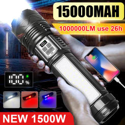 1000000lumens High Power Led Flashlights Built-in Battery 15000mah Tactical Flashlight Emergency Spotlight Most Powerful Lantern