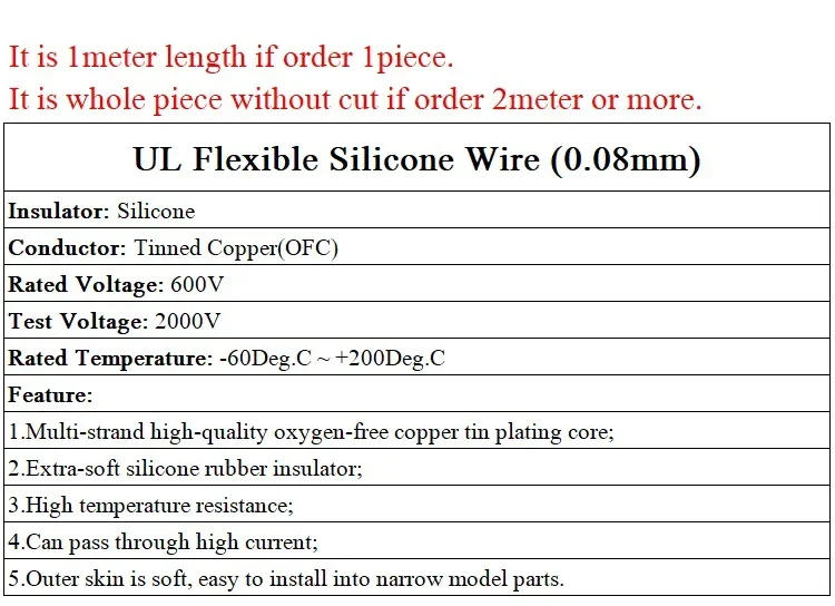 Description Picture 2 of item1M/5M Heat-resistant cable 30 28 26 24 22 20 18 16 15 14 13 12 10 AWG Ultra Soft Silicone Wire High Temperature Flexible Copper