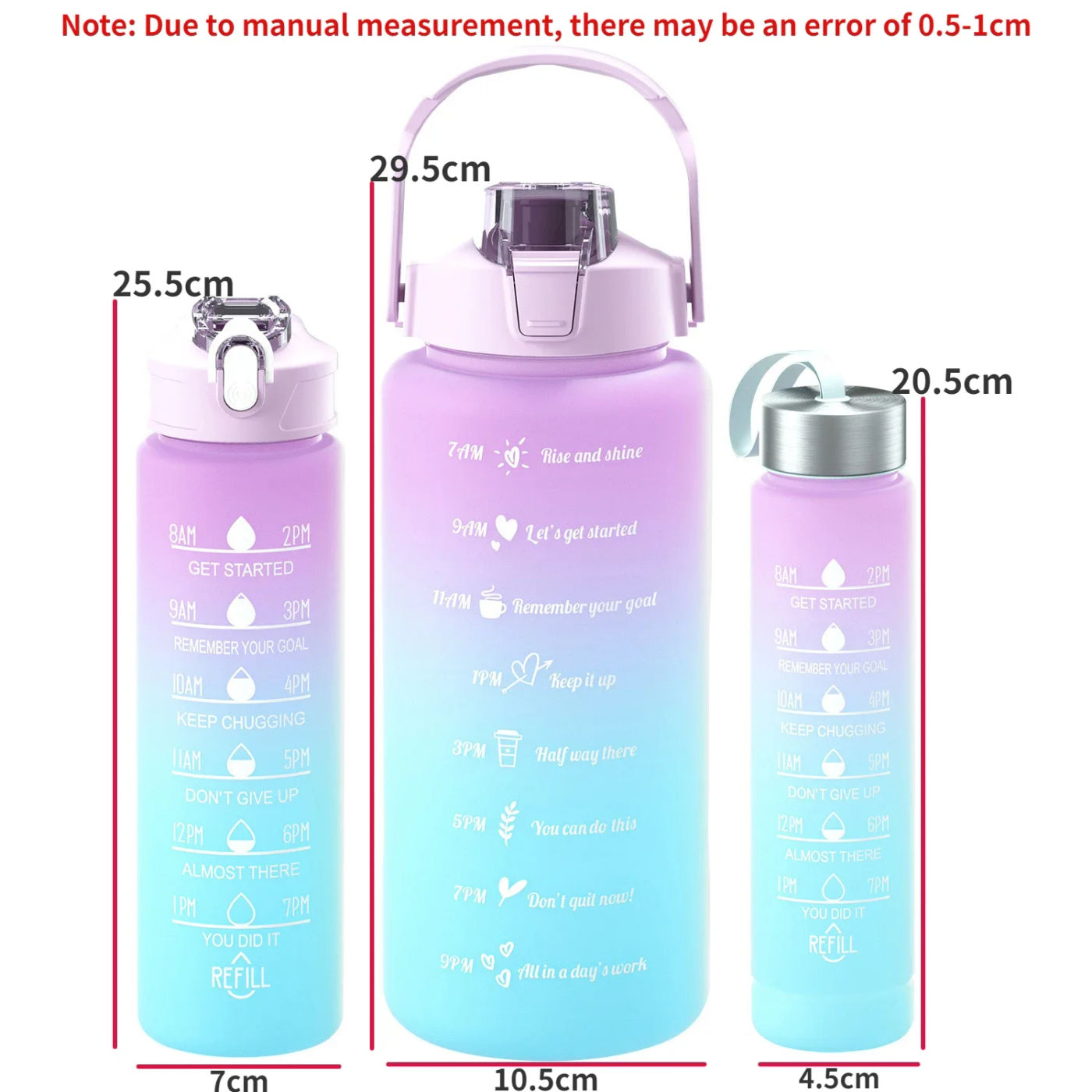Description Picture 3 of item3pcs/set Water Bottles Motivational Sports Drinking Bottle With Time Marker Portable Reusable Plastic Cups Outdoor Travel Gym