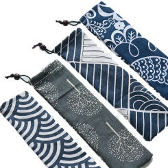 Portable Cutlery Bag Cloth Linen Tableware Bamboo Chopsticks Knife Forks Spoon Container Japan Style Dinnerware Bag For Travel
