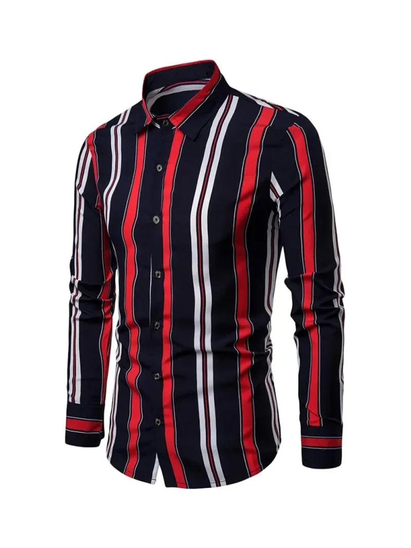 Description Picture 3 of itemMen's suit shirt tuxedo striped plaid casual outdoor lapel fashion wedding long-sleeved shirt soft, elastic and comfortable 2024