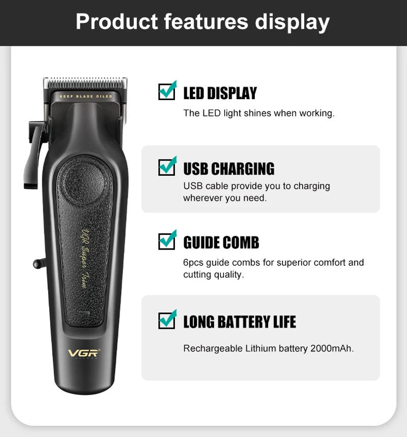 Description Picture 4 of itemVGR 197 Trimmer Man Professional Ceramic blade Hair Cutting Machine Usb C Hair Clipper Man Wireless For Barber 41