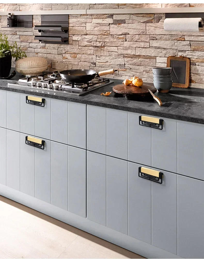 Description Picture 4 of itemModern Square Gold Black Kitchen Handle Drawer Knobs Cabinet Pulls Closet Dresser Wardrobe Hidden Handle Furniture Door Hardware