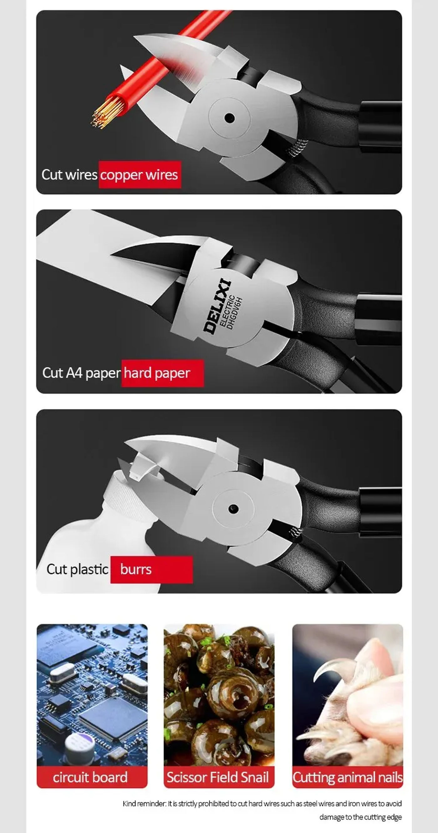 Description Picture 6 of itemDELIXI ELECTRIC Nozzle Pliers  Electronic Pliers Industrial Scissors Diagonal Pliers，for CuttingMetalWireCablePlasticsWood