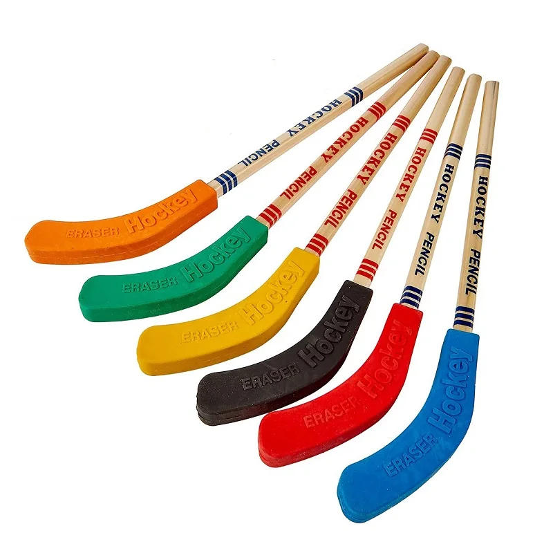 Description Picture 2 of item6Pcs Hockey Pencils And Erasers 9 Inch Hockey Stick Pencils for Kids Students Sports Fans Birthday Party Gifts