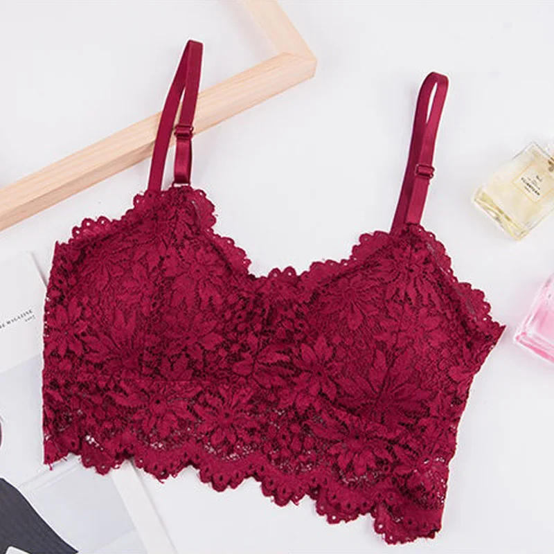Description Picture 4 of itemWomen Lace Flower Bras Top Comfortable Bralette Solid Color Sexy Underwear Vest Female Hollow Out Wireless Lingerie Seamless Bra