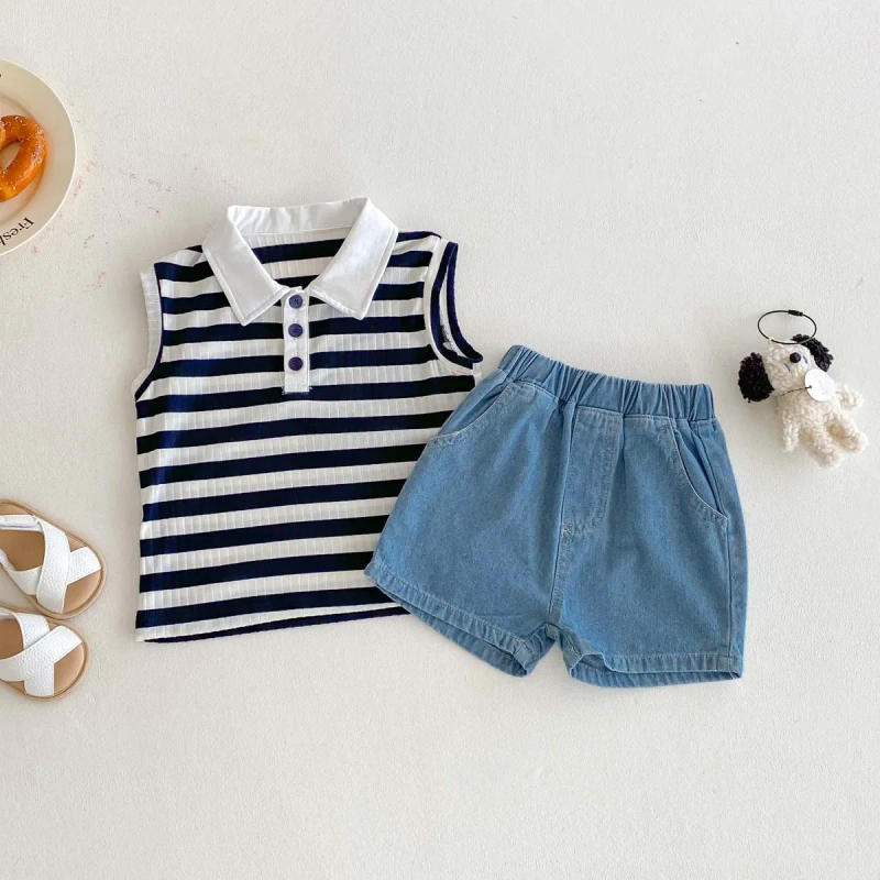 Description Picture 4 of itemPolo Collar Striped Camisole Girls' Sleeveless Top New Summer Boys' Comfortable Vest Versatile T-shirt