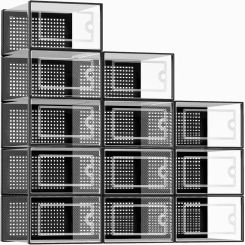 New Shoe Storage Boxes Organizers Clear Plastic Stackable 12 Pack, Shoe Rack & Holder Substitute, Sneaker Containers Black