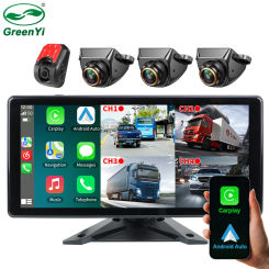 Wireless Carplay Android Auto10.36'' 4 Split Screen Dash Cam Monitor with 1080P Mini Front Rear Camera For Truck Trailer Bus RVs
