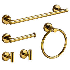 Bright Gold Bathroom Hardware Set Accessories 304 Stainless Steel Towel Bar Toilet Paper Holder Hook Bathroom Shelf Kit