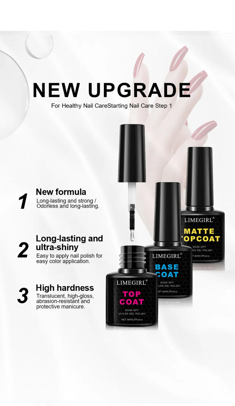 Description Picture 4 of item3Pcs/Kit Nail Art Soak Off Top Base Coat Gloss Matte for Nails UV Gel Polish Dry Solidify Brighten Multi Functional Manicure Set