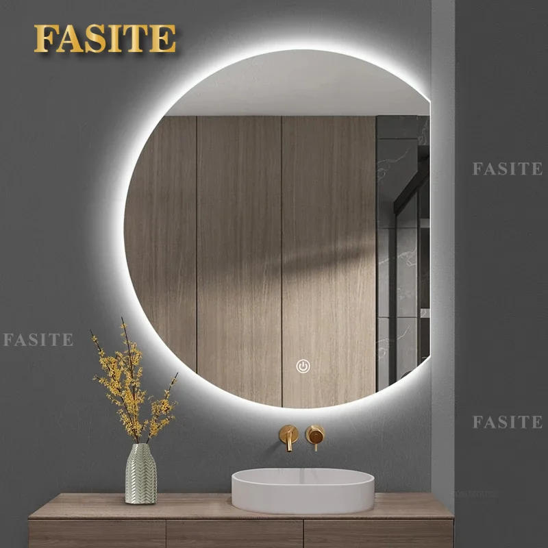 Description Picture 2 of itemNordic Special-shaped Bath Mirrors Semicircular Makeup Mirror Wall Hanging with Light Bathroom Led Touch Screen Bathroom Mirror