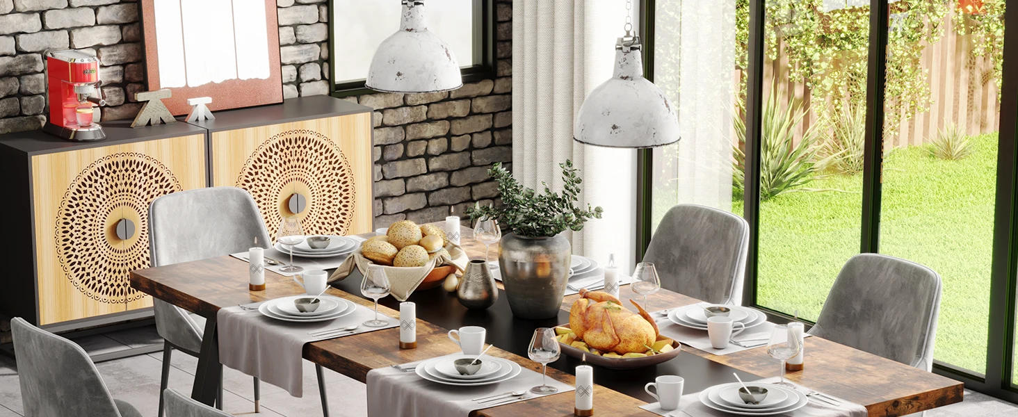 Description Picture 2 of itemTribesigns Dining Table for 8 People, 70.87-inch Rectangular Wood Kitchen Table with Strong Metal Frame, Industrial Large Long