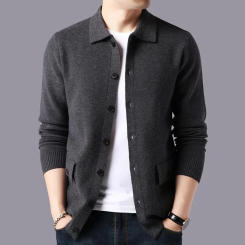 New 2024 High Quality Cardigan Men Knitting Sweaterscoat Autumn Winter Casual Sweater Jackets Solid Turn Down Collar Knitted Man
