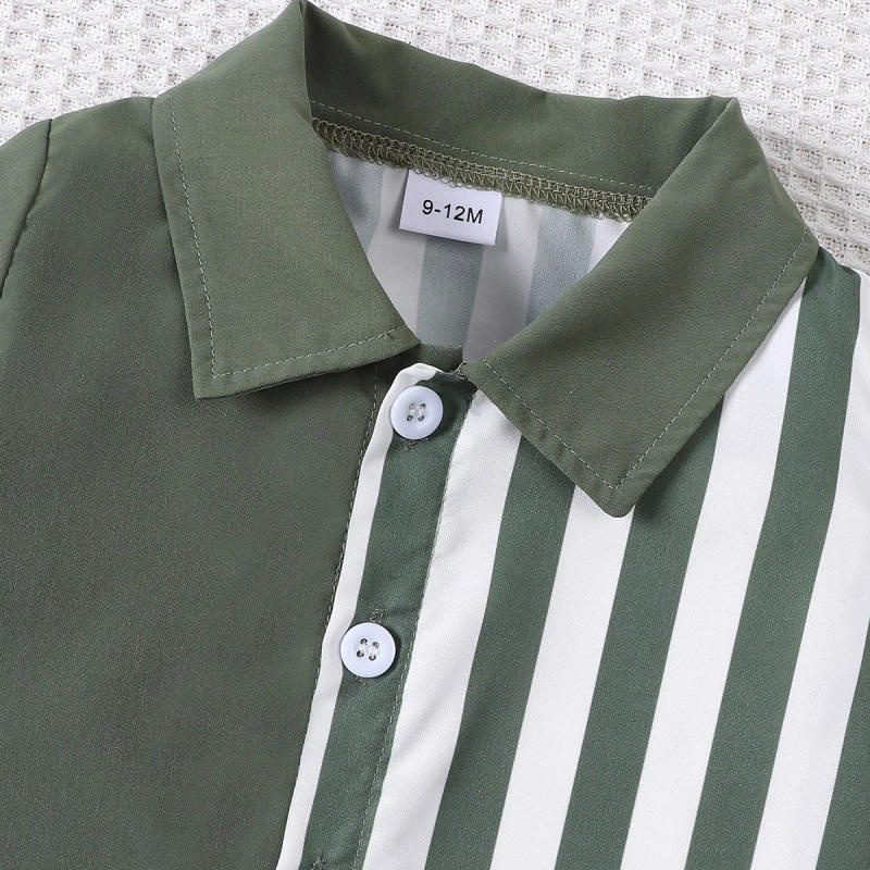 Description Picture 4 of item2-piece set of fashionable and casual solid color splicing short sleeved shirt top and shorts for baby boys, summer