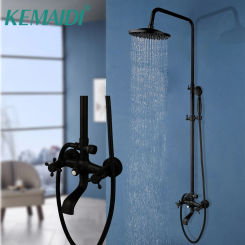 KEMAIDI Matte Black Brass Shower Faucet Bathroom Shower Mixer Crane Rotatable Long Spout Rain Shower Spray Shower Column
