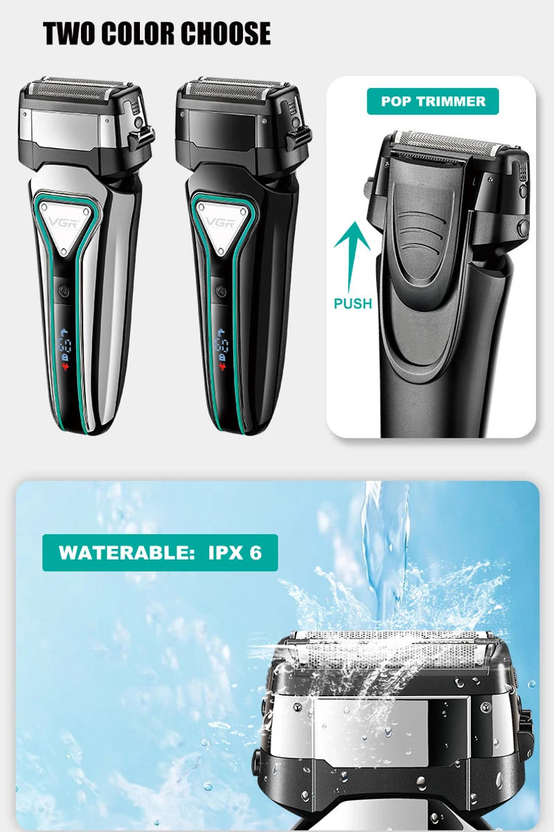 Description Picture 4 of itemVGR 3D Men's Washable Wet Dry Electric Shaver Rechargeable Face Electric Razor bald Washable Beard Shaving Machine LCD Display