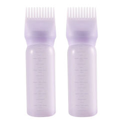 Root Comb Applicator Bottle, 6 Ounce, Oil Applicator for Hair Dye, Bottle Applicator Brush with Graduated Scale, Purple, 2 Pack