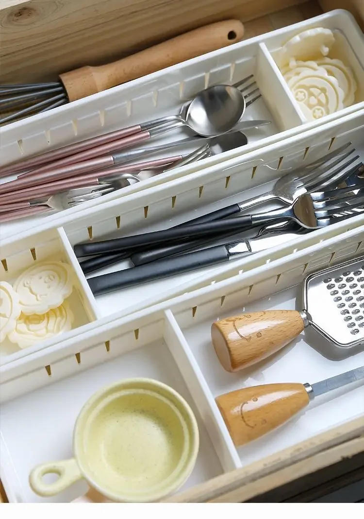 Description Picture 2 of itemKitchen Cutlery Storage Boxes Plastic Cutlery Tray Holder with Adjustable Divider for Spoon Fork Knives Kitchen Drawer Organizer