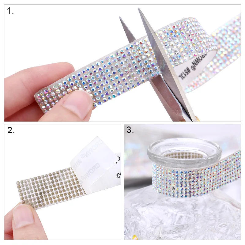 Description Picture 4 of item1Yard Self Adhesive Crystal Rhinestone Sticker Diamond Ribbon DIY Sticker Rhinestones Arts Crafts Car Phone Decoration