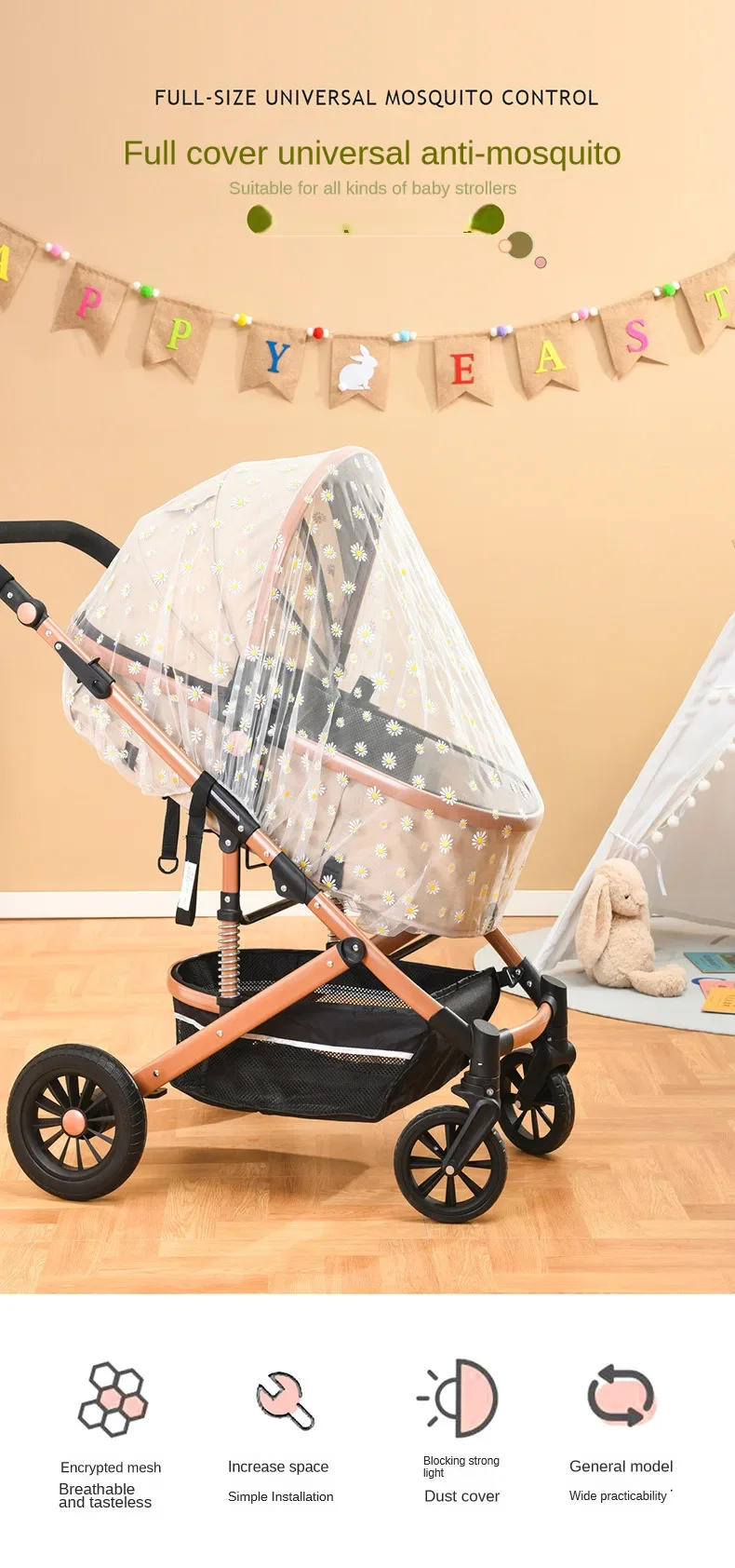 Description Picture 2 of itemBaby Stroller Mosquito Net Universal Pram Net Baby Sunshades Buggys Insect Net Fly Protection Cover for Stroller Pushchair