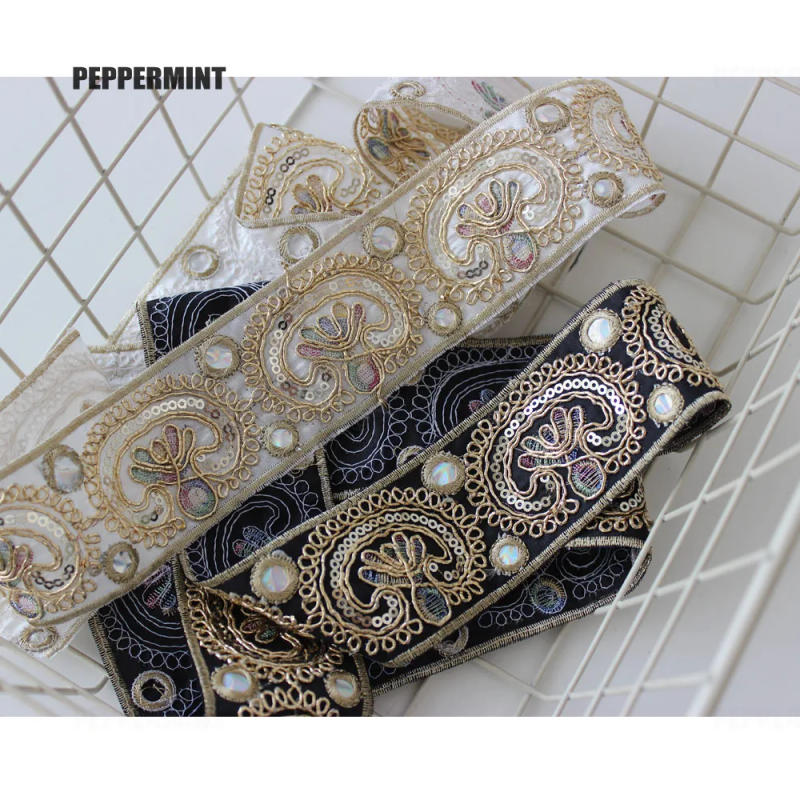 Description Picture 5 of item1Yard 5cm Embroidered  Paisley Trim Sequins Fabric TapeTriming Handmade Sewing Ribbons Clothing Decorative Lace Trim