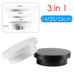 3 IN 1 14/20/25cm Electric Turntable Display Stand 360°Rotating Display Tray Left and Right Rotation for Jewellery Cake Shooting