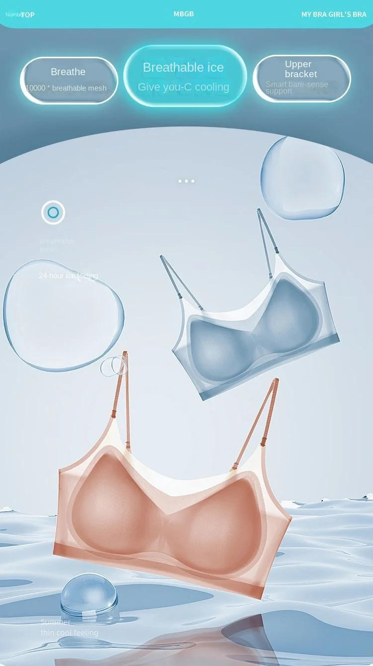 Description Picture 2 of itemWomen Ice Silk Beautiful Back Seamless Ultra Thin Bra Wireless Solid Vest Bra with Padded Inside Wear Sling Invisible Brassiere