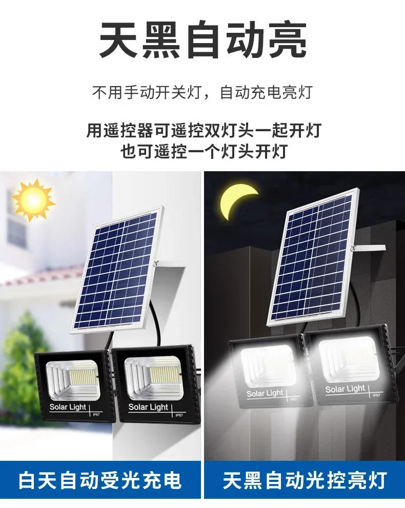 Description Picture 5 of itemLED solar lights, outdoor rainproof flood lights, split one-to-two, courtyard wall lamps, household road lighting  solar light