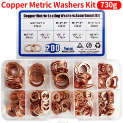 200 Pcs Washer Copper Sealing Solid Gasket Washer Sump Plug Oil for Boat Crush Flat Seal Ring Tool