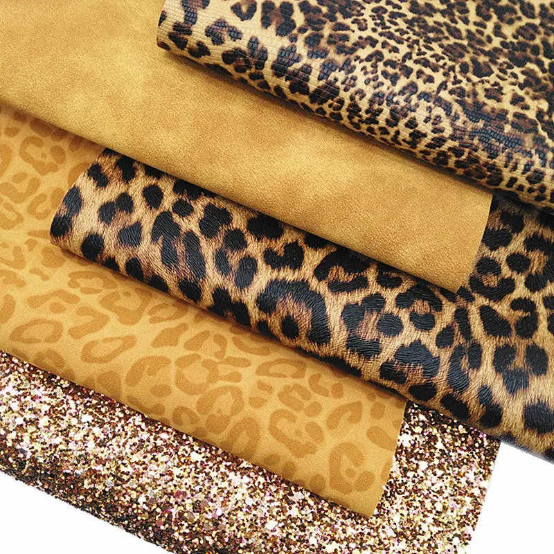 Description Picture 2 of itemGold Glitter Leather Sheets Leopard Custom Synthetic Leather Sheets Leopard Suede Faux Leather Fabric For DIY 21x29CM Y328