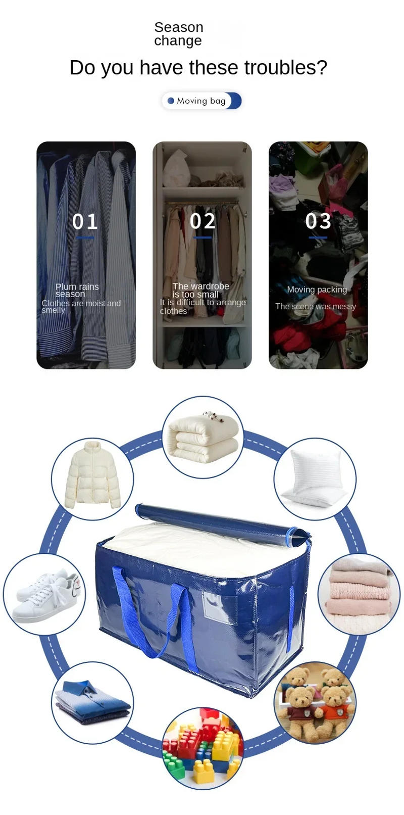 Description Picture 5 of item1-10PCS Waterproof Moisture-proof Luggage Bag Large Storage Bag Knitted Quilt Clothes Bag Foldable Clothes Storage Bag