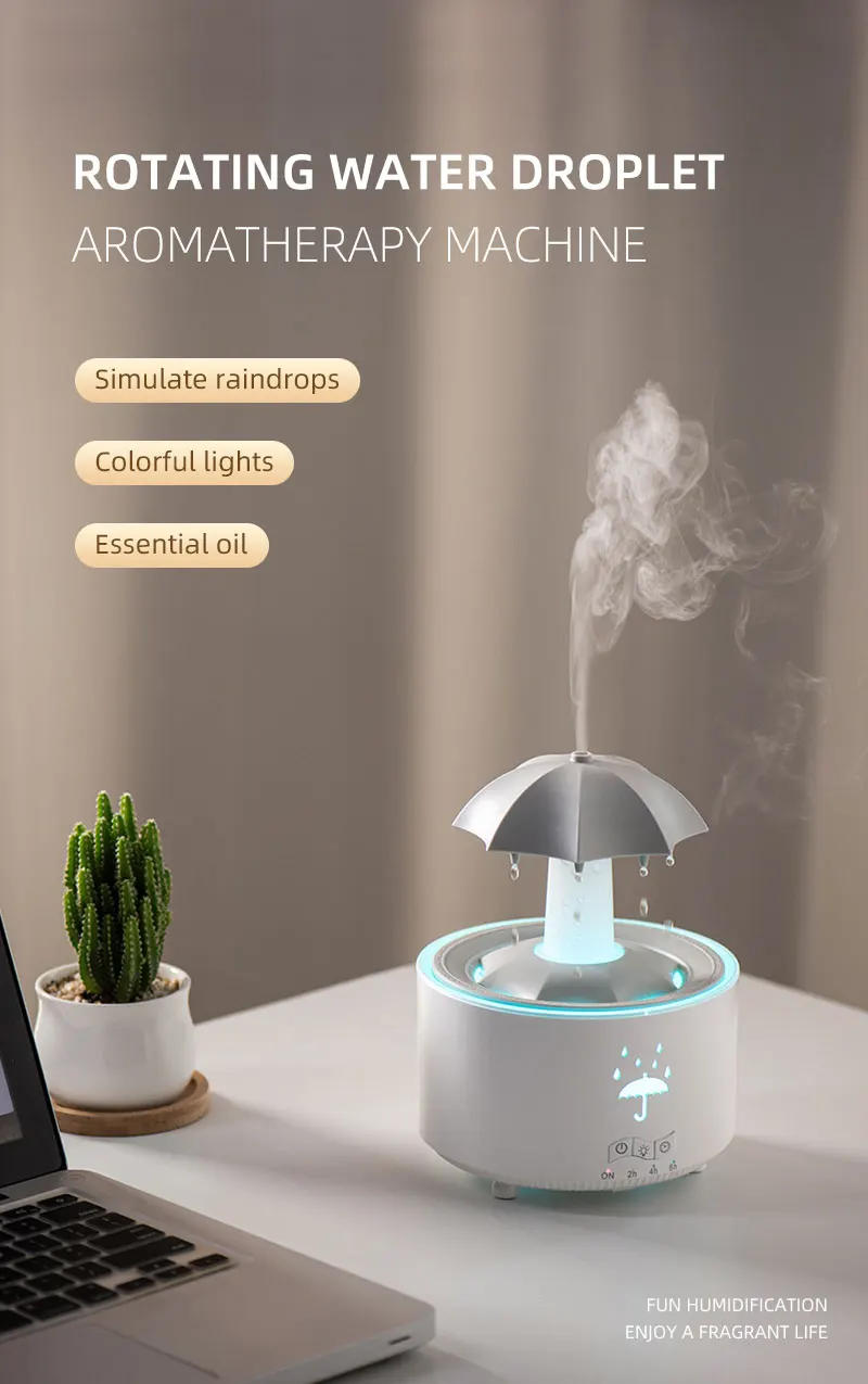 Description Picture 2 of itemCloud Rain Humidifier Raindrop Aroma Essential Oil DiffuserRemote Control Night Light Desktop Fountain Water Drop Sound for Home
