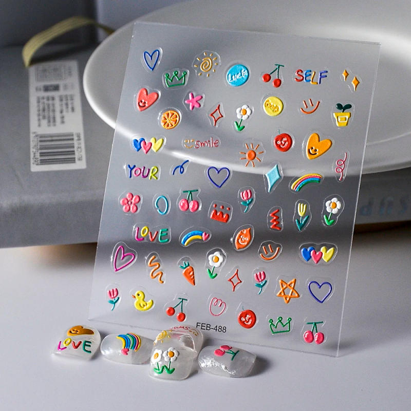 Description Picture 4 of item2023 Jelly Design Tulip Flowers Love Heart Color Lines 5d Embossed Reliefs Nail Art Stickers Lovely Manicure Nail Decals