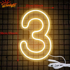 Numbers 0 to 9 Neon Sign Warm White Birthday Acrylic Lights 3 with USB Dimmer for Wedding Party Business Beauty Salon Wall Decor