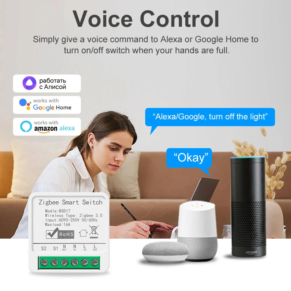 Description Picture 4 of itemTuya Smart ZigBee3.0 Light Switch Module 16A MiNi DIY Breaker Supports 2 Way Control App Remote Control for Alexa Google Home