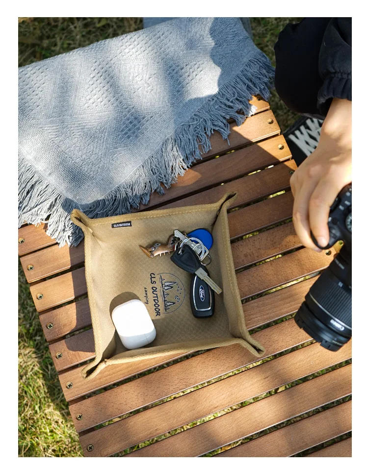 Description Picture 6 of itemCamping Canvas Storage Box Tools Tray Tableware EDC Home Folding Cloth Tray EDC Outdoor Multi-function Sundries Storage Plate