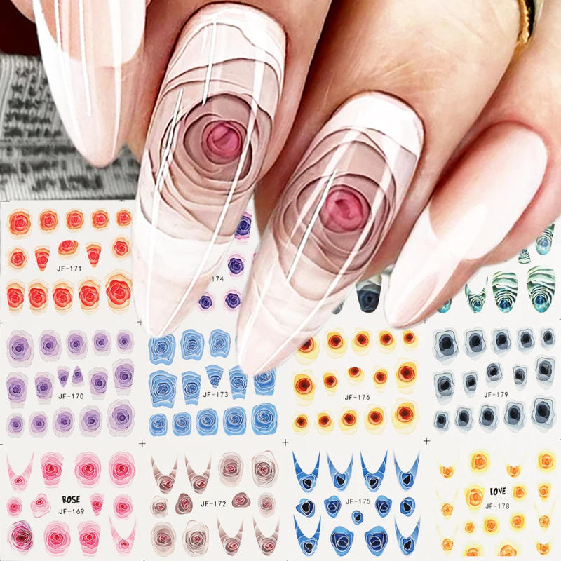 Description Picture 5 of itemValentine's Day Rose Nail Stickers Full Cover French Blooming Flower Sliders For Nails Water Decals Decora Manicure LEJF169-180