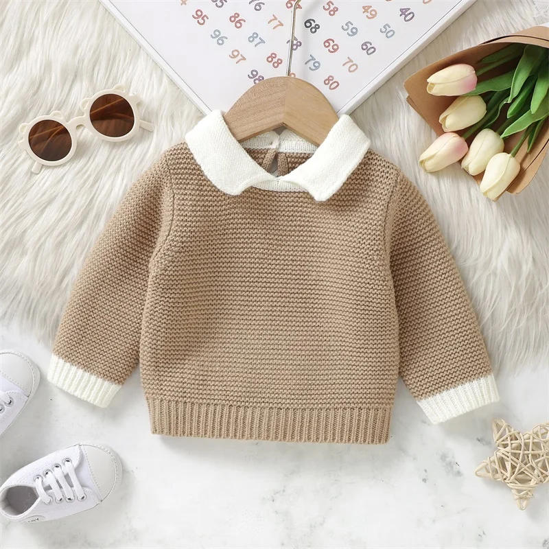 Description Picture 3 of itemBaby Knit Sweaters Long Sleeve Lapel Collar Contrast Color Pullover Infant Fall Tops