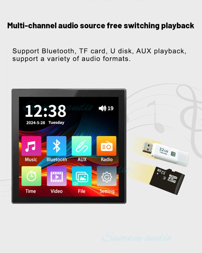 Description Picture 4 of itemMin Wall Amplifier Bluetooth Smart Home Audio Touch Screen 4*20W Stereo Sound Music Panel  background music  Ceiling Speaker FM