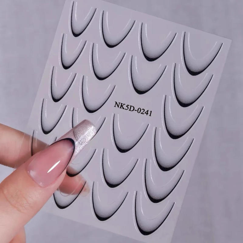 Description Picture 4 of item14pcs French Gradient Nail Art Stickers Set 5D White/Black Wave Line Ink Blossoms Water Transfer Slider Decals Nail Stencil Tool