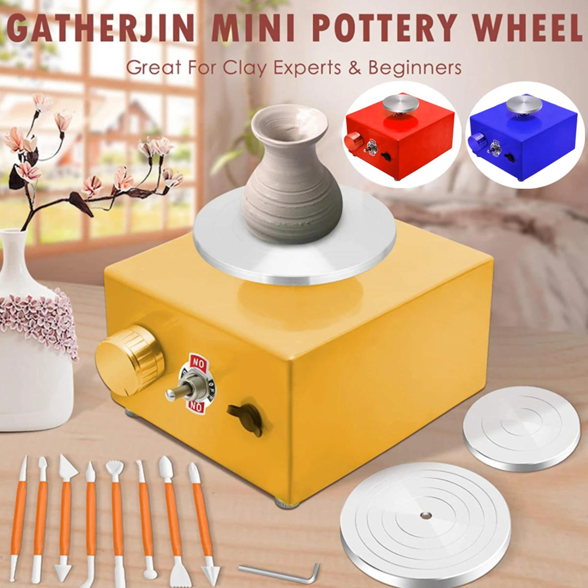 Description Picture 2 of itemMini Pottery Wheel  DIY Clay Tools, Crafts Ceramic Electric Pottery Forming Making Machine with 6.5&10CM Turntable+Sculpting Kit