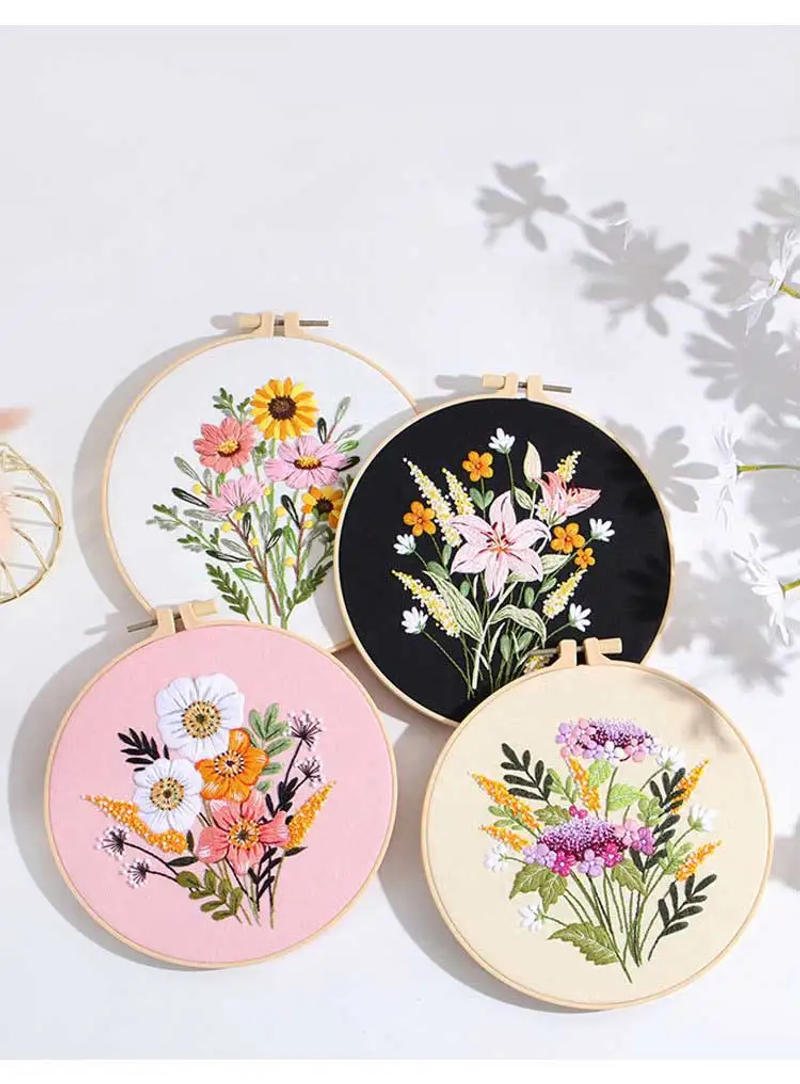 Description Picture 4 of itemDiy Handmade Embroidery Materials With Hoop Art Needlework Cross Stitch Set Colorful Time Flower Bouquets Hanging Paintings