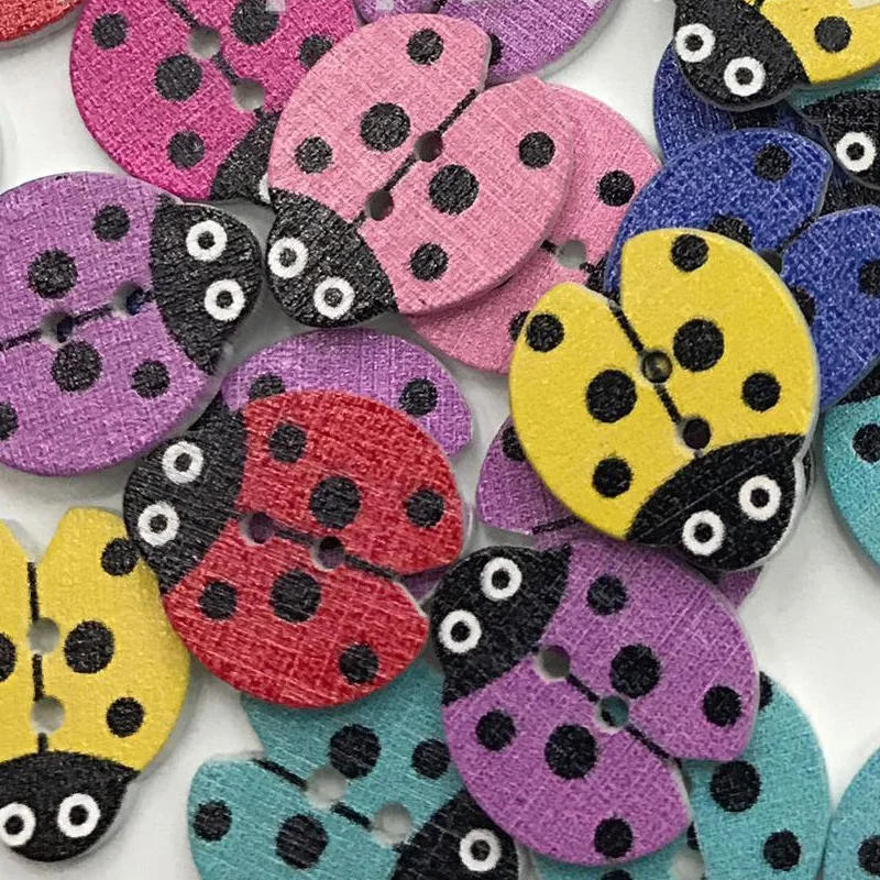 Description Picture 3 of itemCartoon Beetle Wooden Buttons for DIY Crafts, Scrapbooking Decoration, Children Clothing, Sewing Accessories, 18mm, 50Pcs