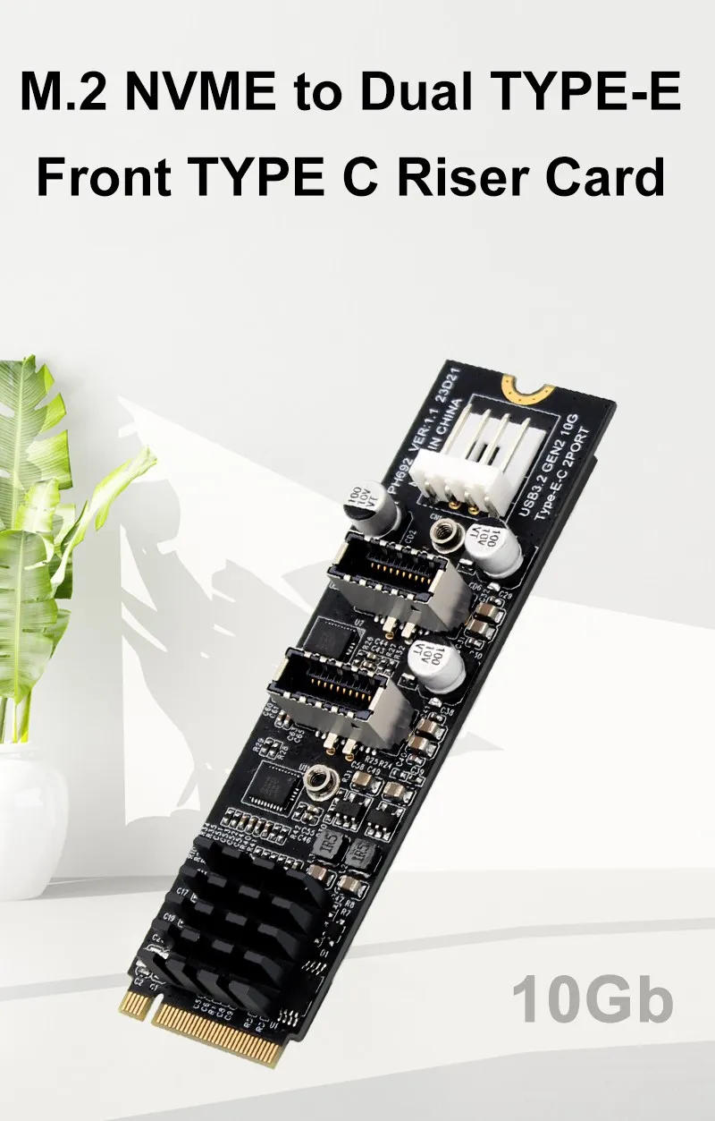 Description Picture 3 of itemM.2 M Key NVME PCIe to USB 3.1 TYPE C Front Panel Expansion Card 10Gb NGFF M2 NVME to Dual TYPE-E Adapter USB-C Hub Riser for PC