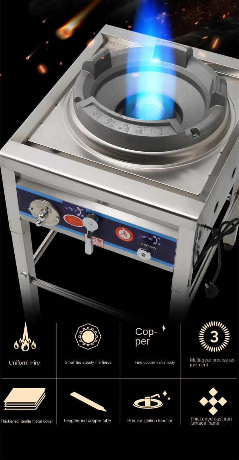 Description Picture 6 of itemStainless Steel Fierce Fire Stove Commercial Wok Gas Burner High Pressure Single-cooker Cooktop Liquefied Gas Stove for Kitchen