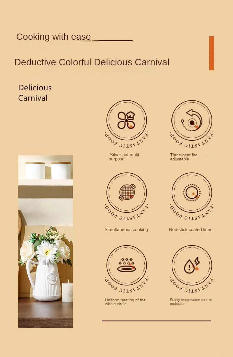 Description Picture 3 of item220V Electric Cooking Machine Non-stick Food Frying Pan Home Hot Pot Household Electric Multi Cooker Rice Cooker